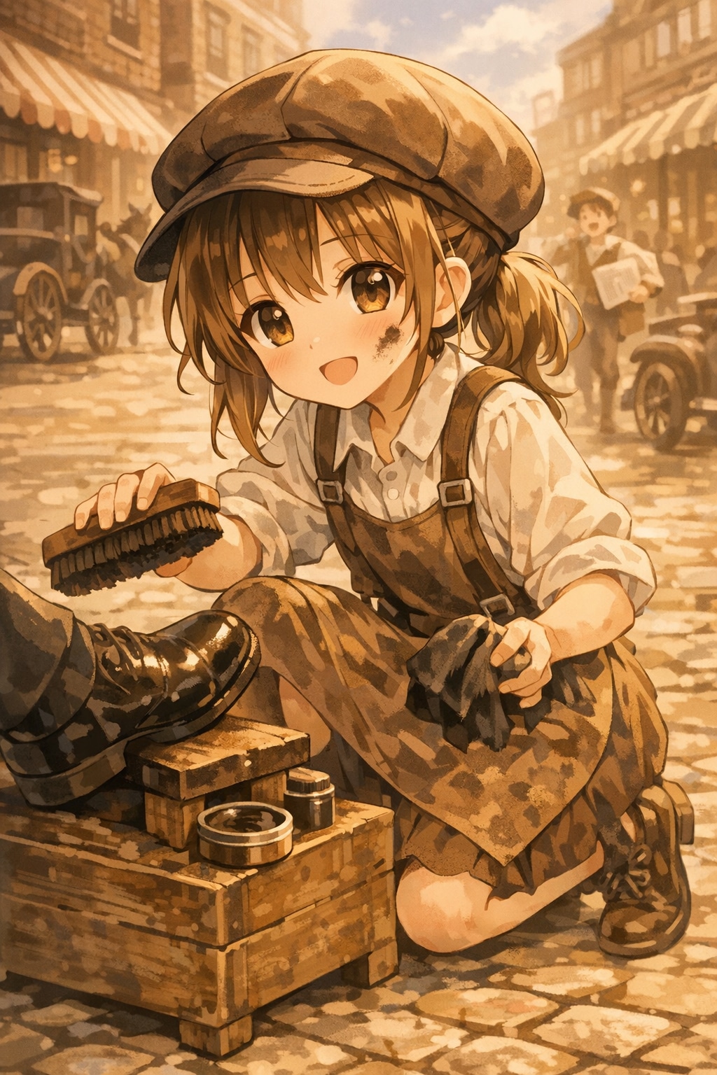 靴磨きの仕事をしている女の子