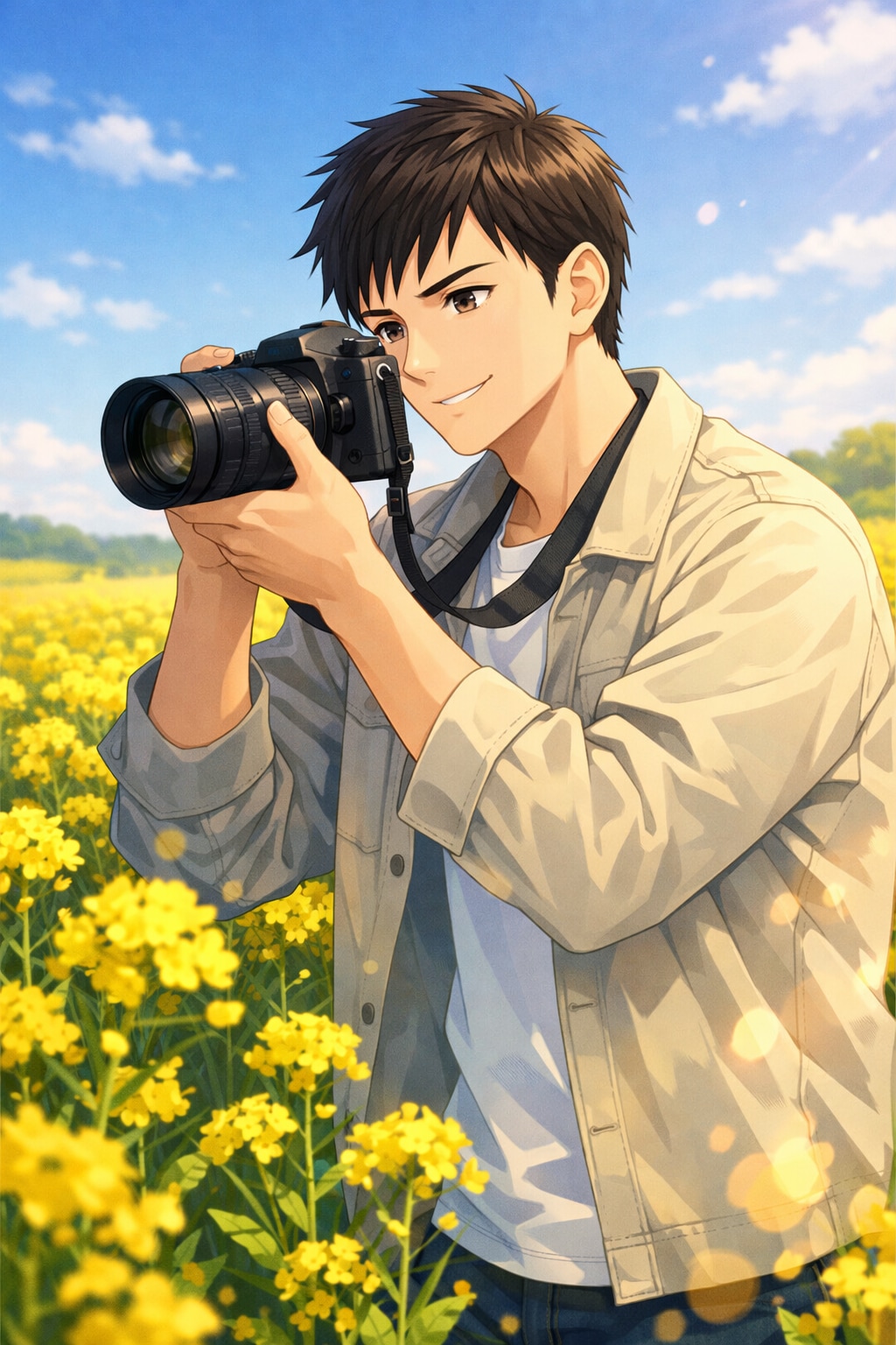 ファインダーに春を収める男性 | の人気AIイラスト・グラビア