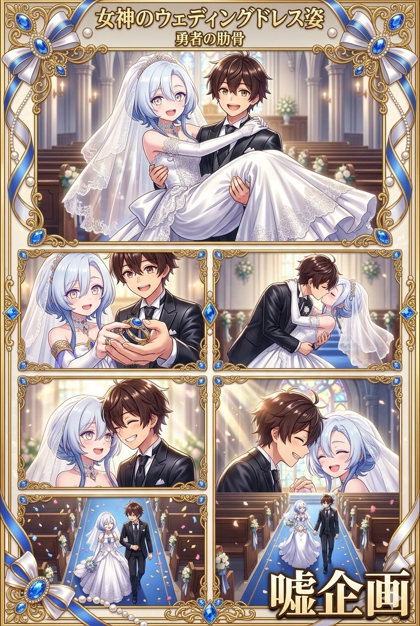 女神のウェディングドレス姿　勇者の肋骨