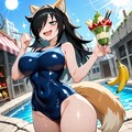 廃墟ショッピングモールプールでフルーツパフェ食べるスク水モン娘柴犬娘コスプレ人妻 5枚目