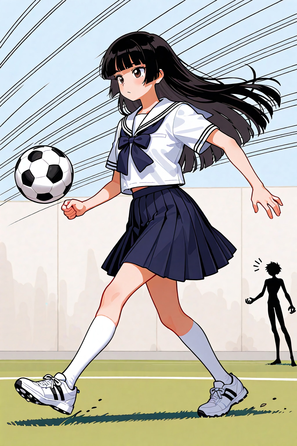 校庭でサッカーをしている