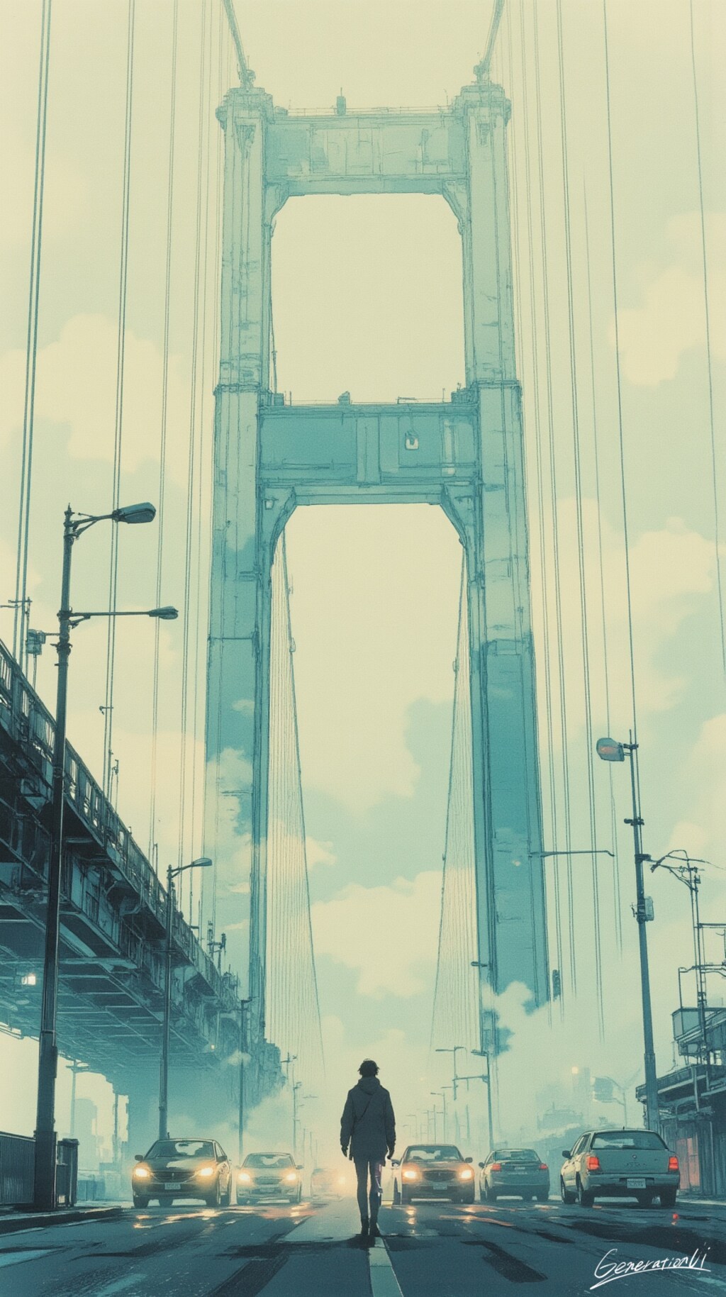 霧の橋を歩く人／スマホ壁紙アーカイブ