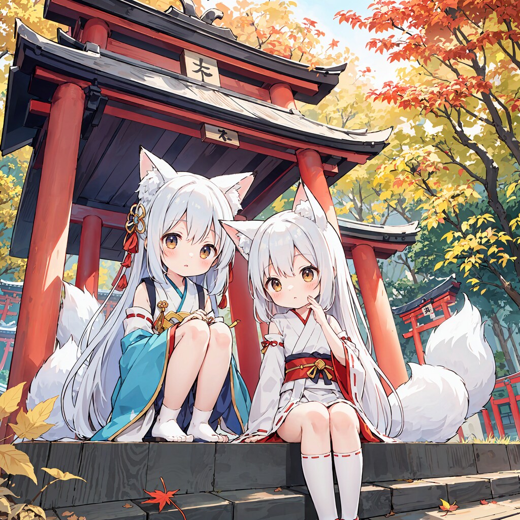 ヒソヒソ話をしているきつねさんฅ(^･ω･^ฅ)ｺﾝ♡