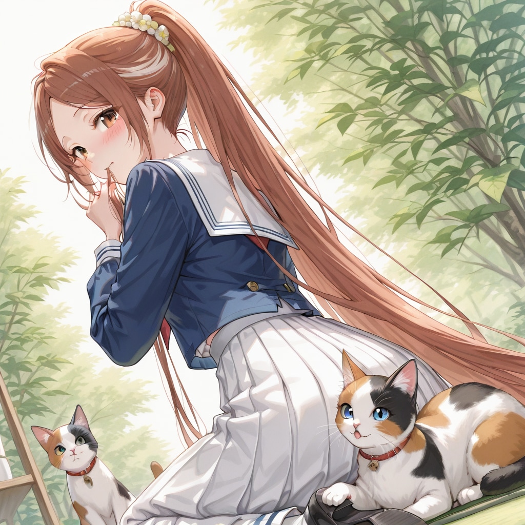 おはよう三毛殿（６）茶髪　超ロング　QILIN | の人気AIイラスト・グラビア