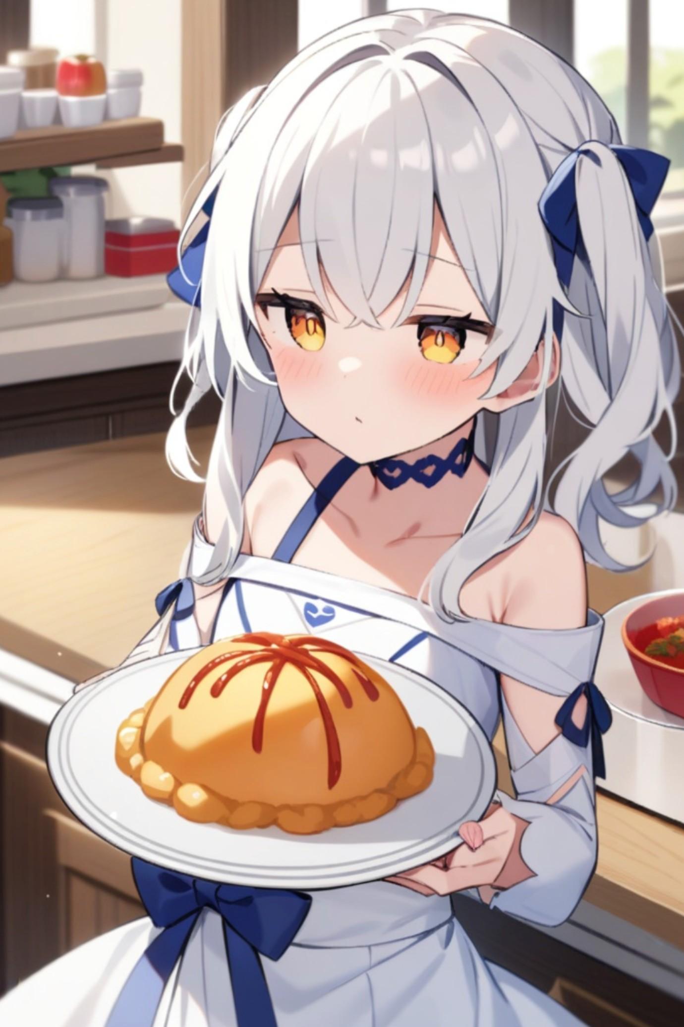 白髪ちゃんとオムライス？ | の人気AIイラスト・グラビア