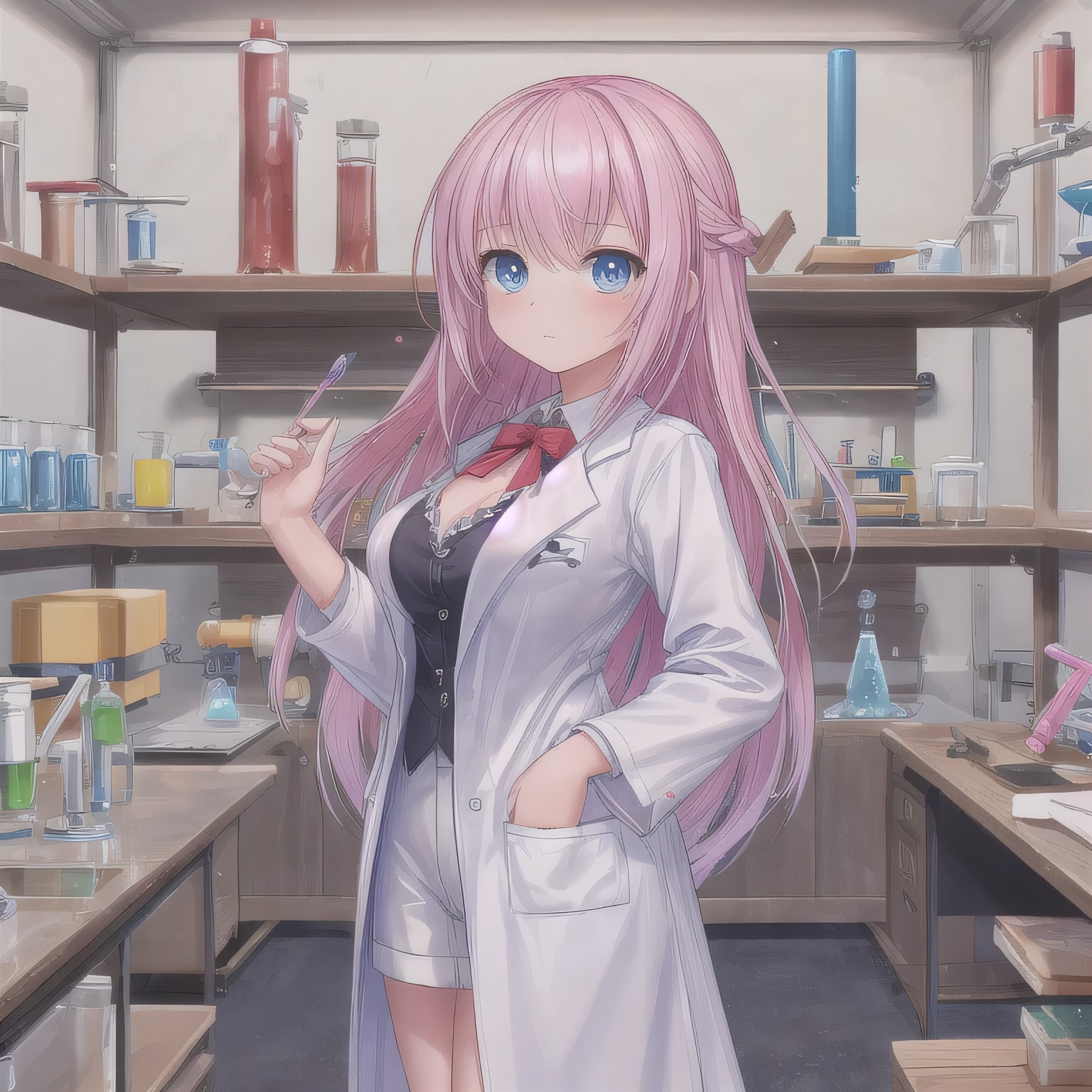 ピンク髪ロングで白衣の少女６ | の人気AIイラスト・グラビア