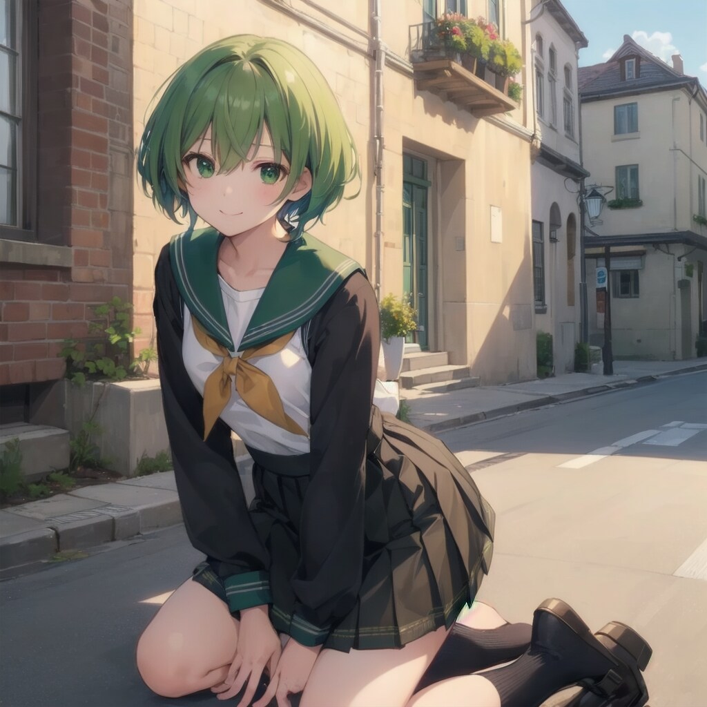 a kneeling girl