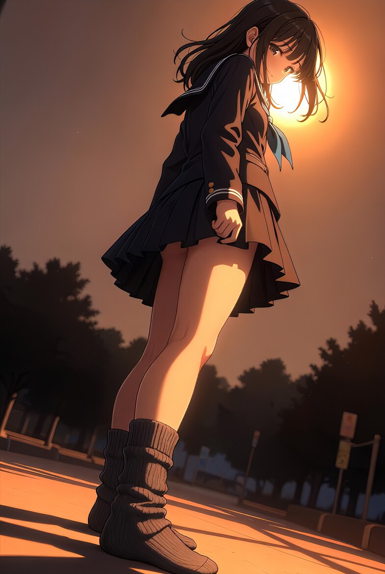 夕暮れの公園の君