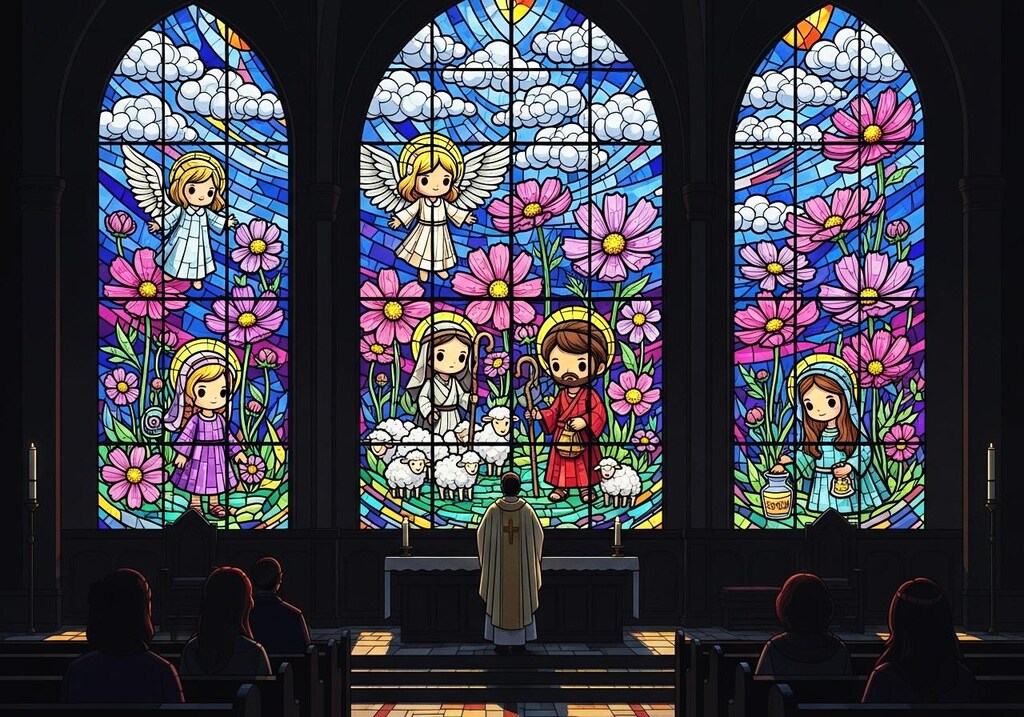 礼拝堂のステンドグラス・秋桜