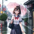 月曜日の女の子　雨の通学路 2枚目