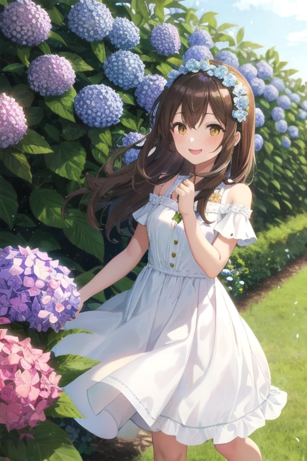 お庭の紫陽花となごみちゃん????