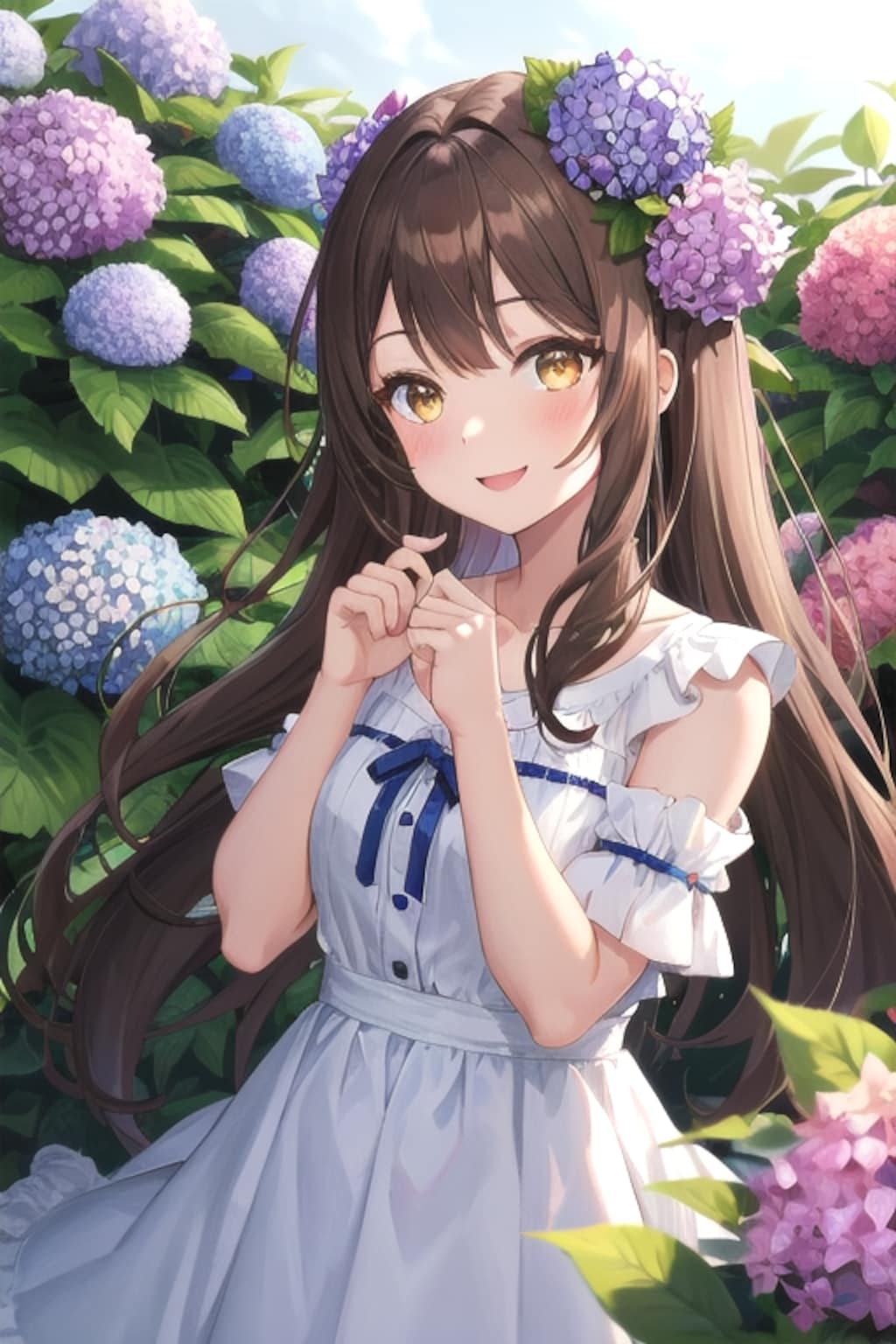 お庭の紫陽花となごみちゃん????