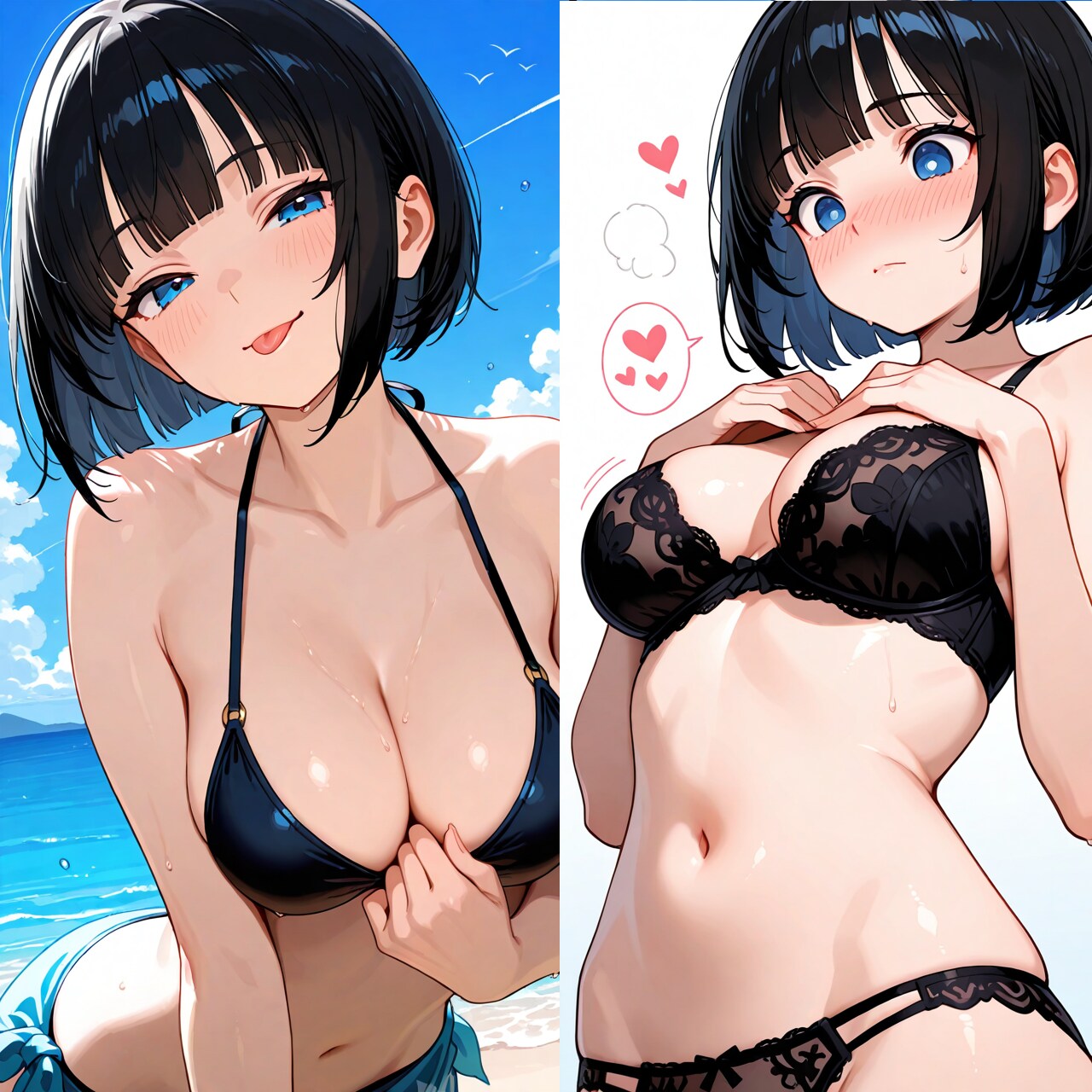からかう黒髪栞さんと、動揺する黒髪栞さん