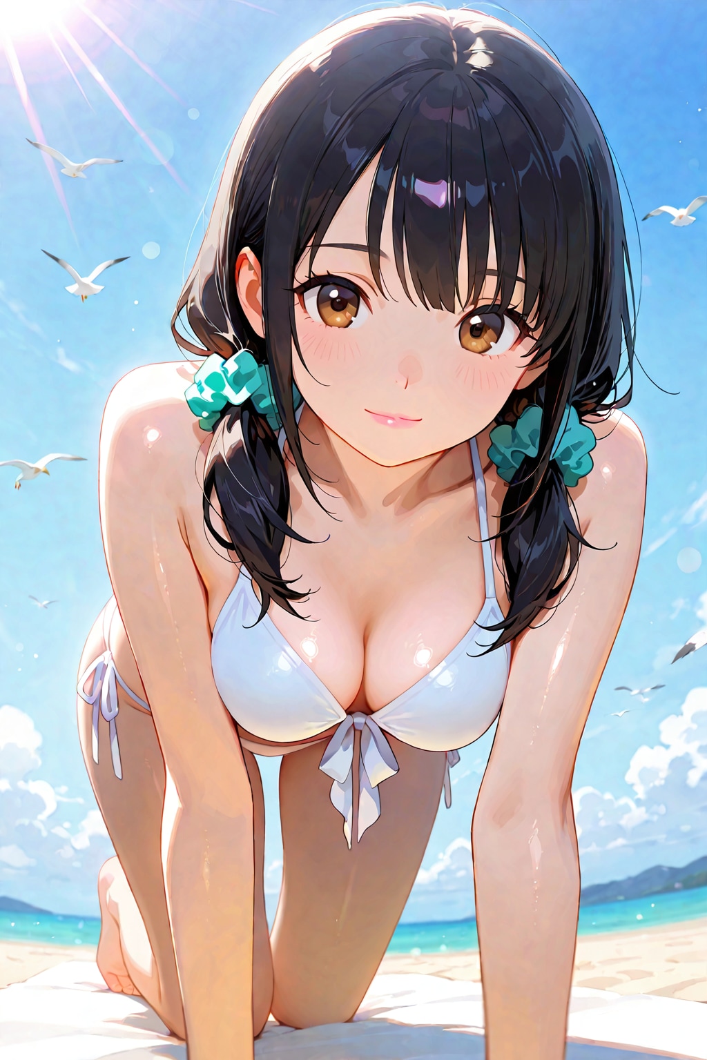 白ビキニを着た葵ちゃんと海辺での思い出❤️