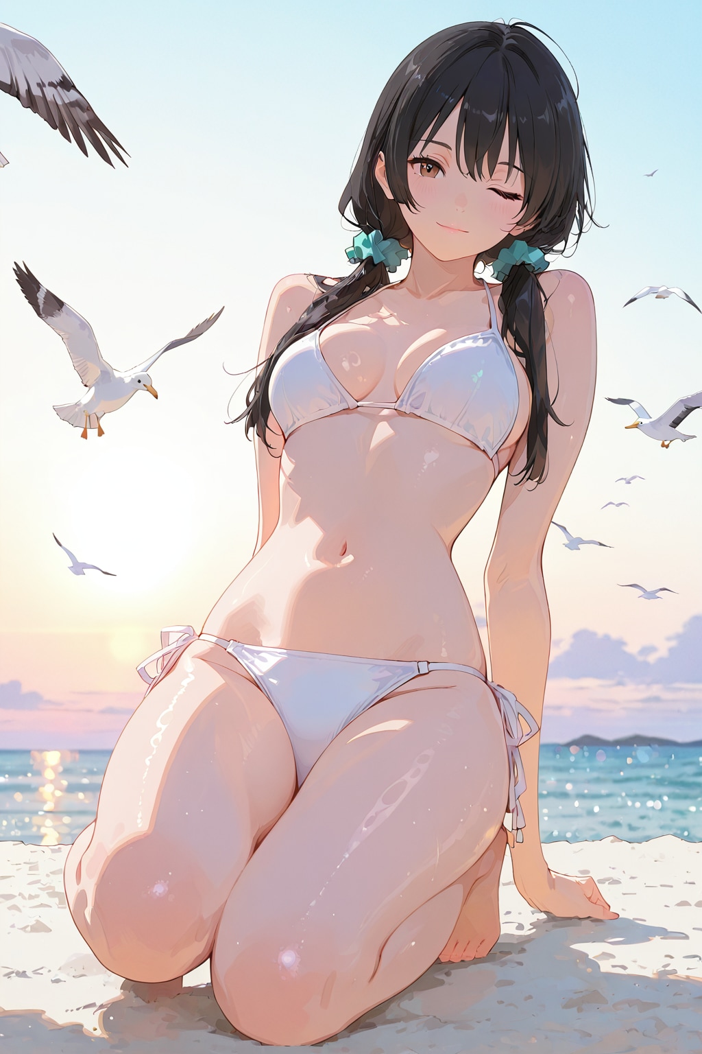 白ビキニを着た葵ちゃんと海辺での思い出❤️