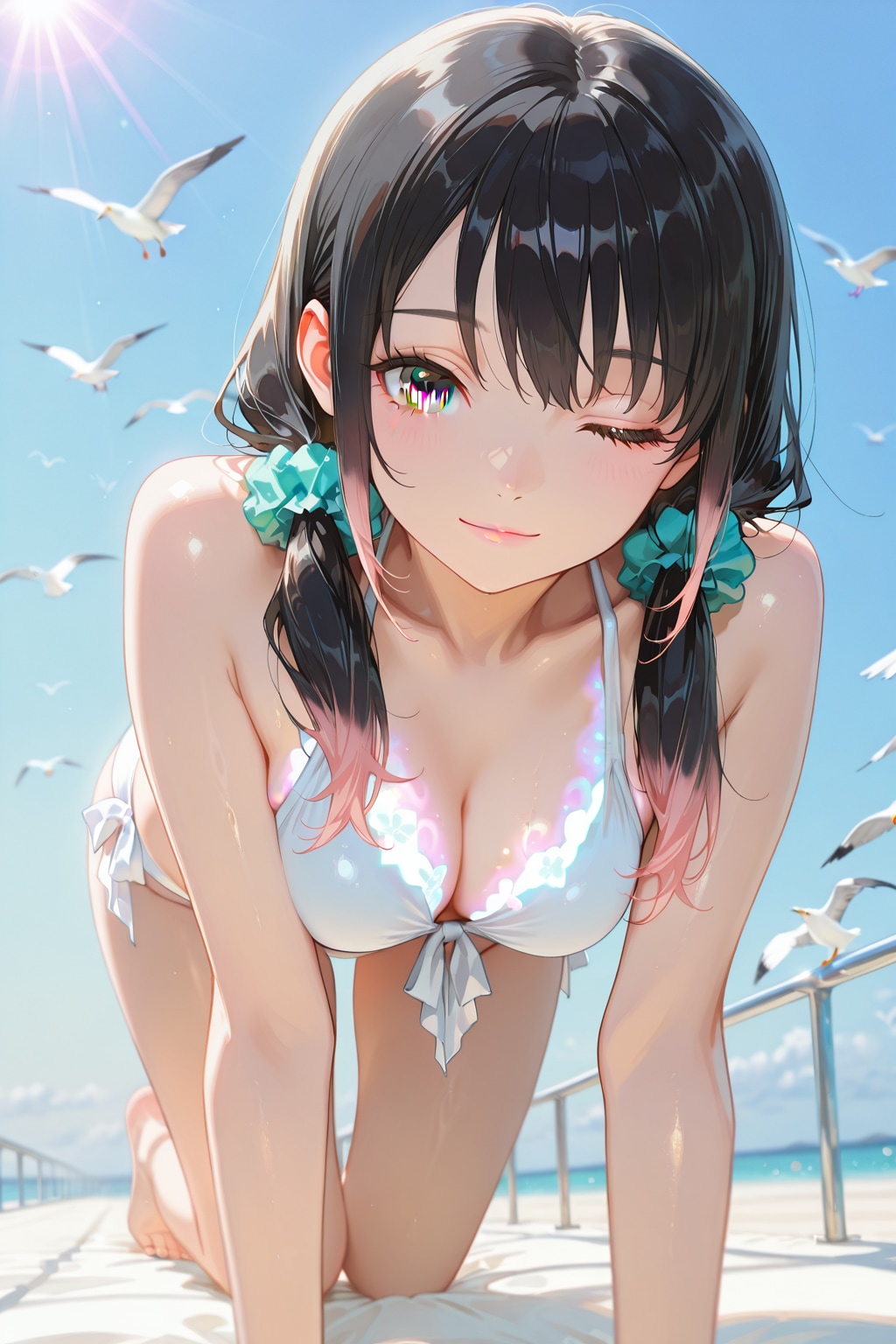 白ビキニを着た葵ちゃんと海辺での思い出❤️