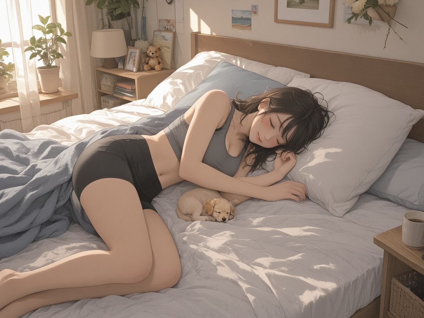 お姉さんと仔犬