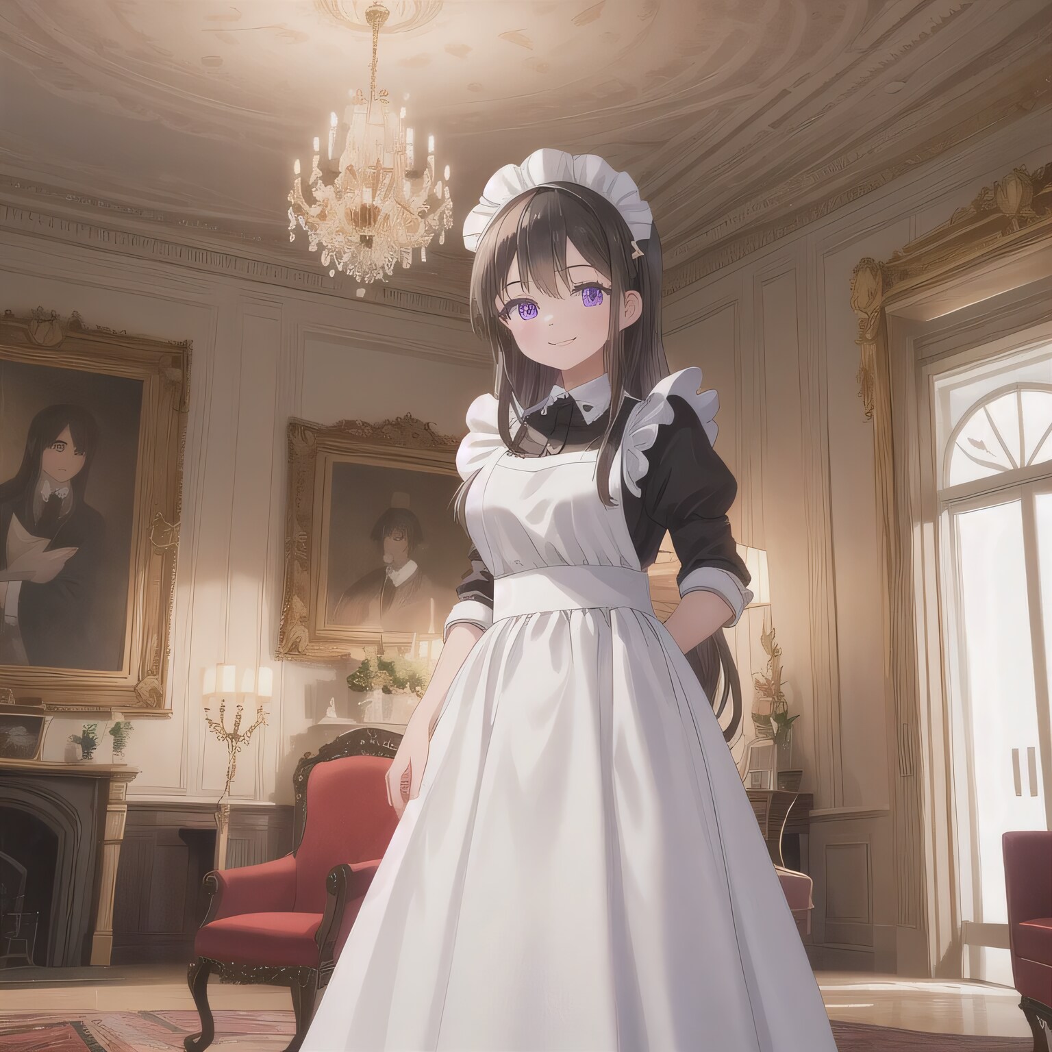 黒髪ロングでメイド服の少女２１ | の人気AIイラスト・グラビア