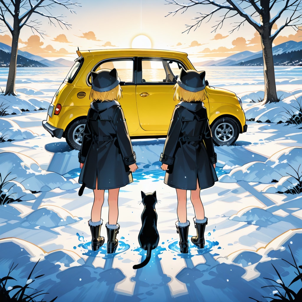 雪と車と双子と猫 | の人気AIイラスト・グラビア