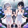 ツインテちゃんとポニテちゃん　傘と雨と透け服（同じプロンプトでのLILYちゃんとの比較） 4枚目