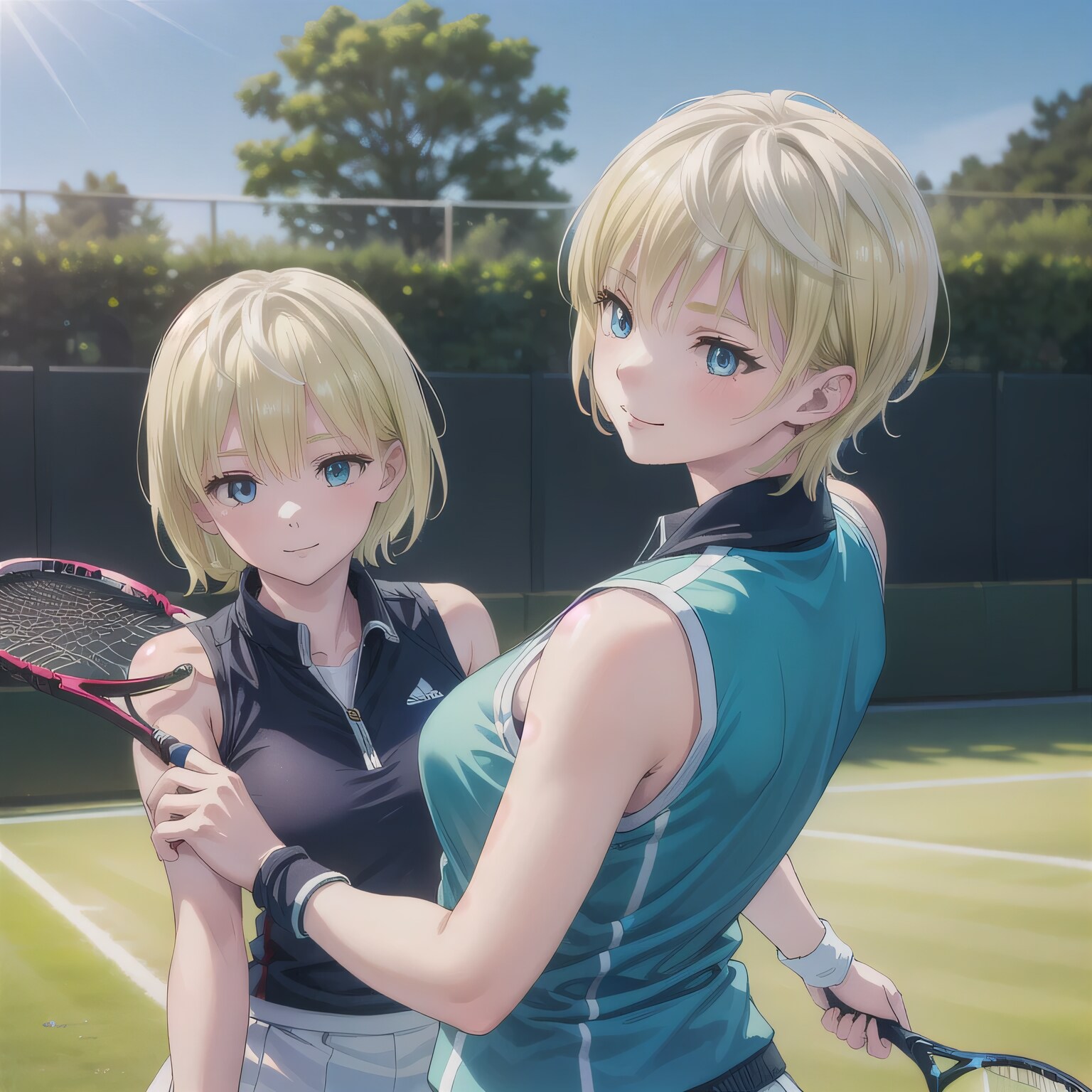 金髪ボブでテニスウェアの少女たち | の人気AIイラスト・グラビア