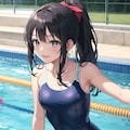 学校の水泳の授業でのスクール水着の少女 3枚目