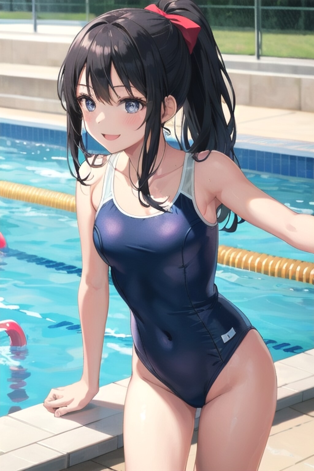 学校の水泳の授業でのスクール水着の少女