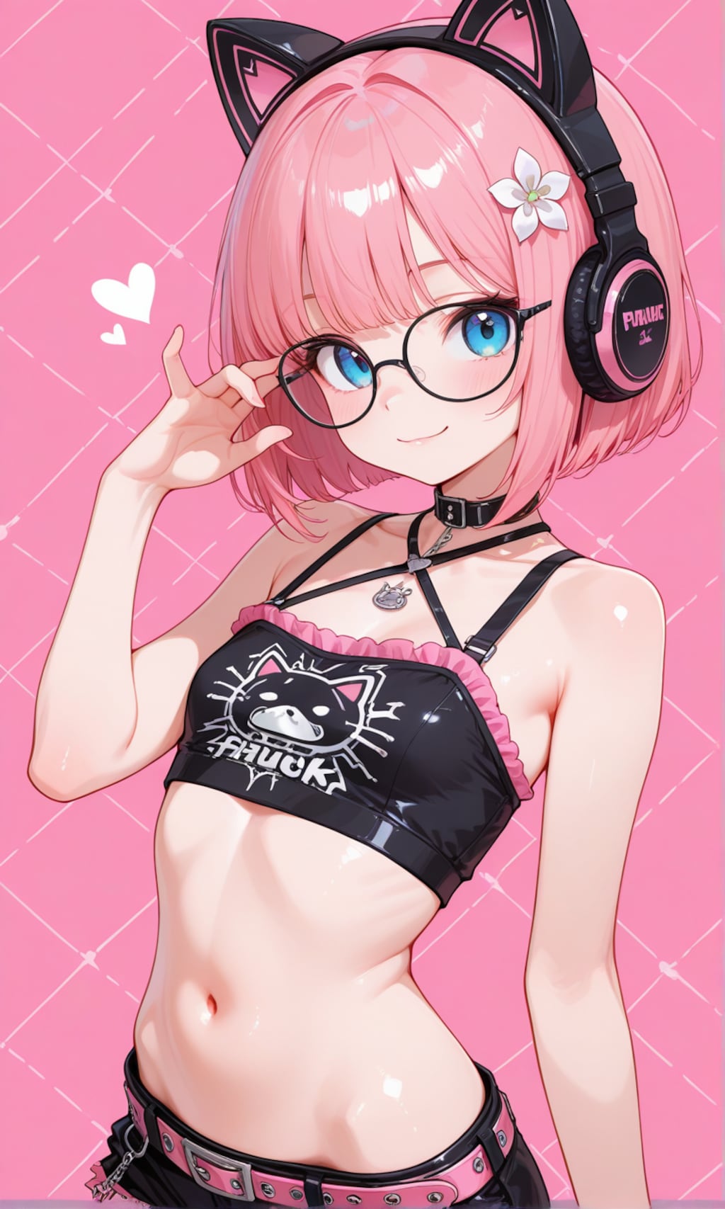 猫耳ヘッドフォン×パンクファッションの桃花ちゃん♡