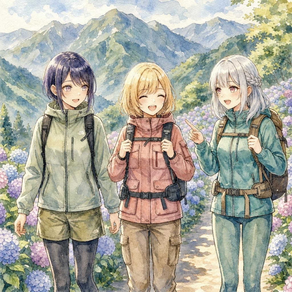 紫陽花の前でハイチーズ！