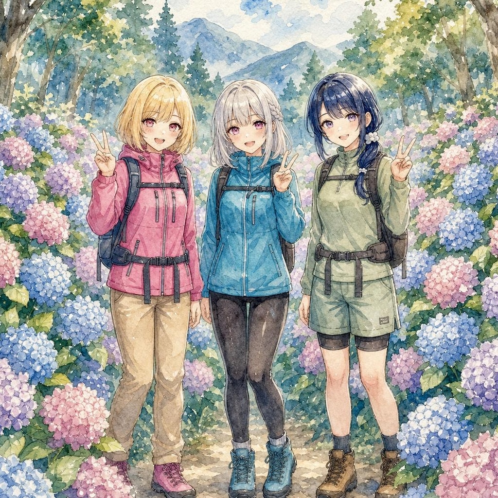 紫陽花の前でハイチーズ！