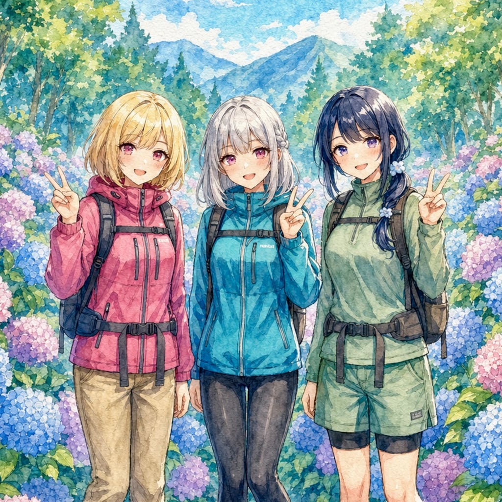 紫陽花の前でハイチーズ！
