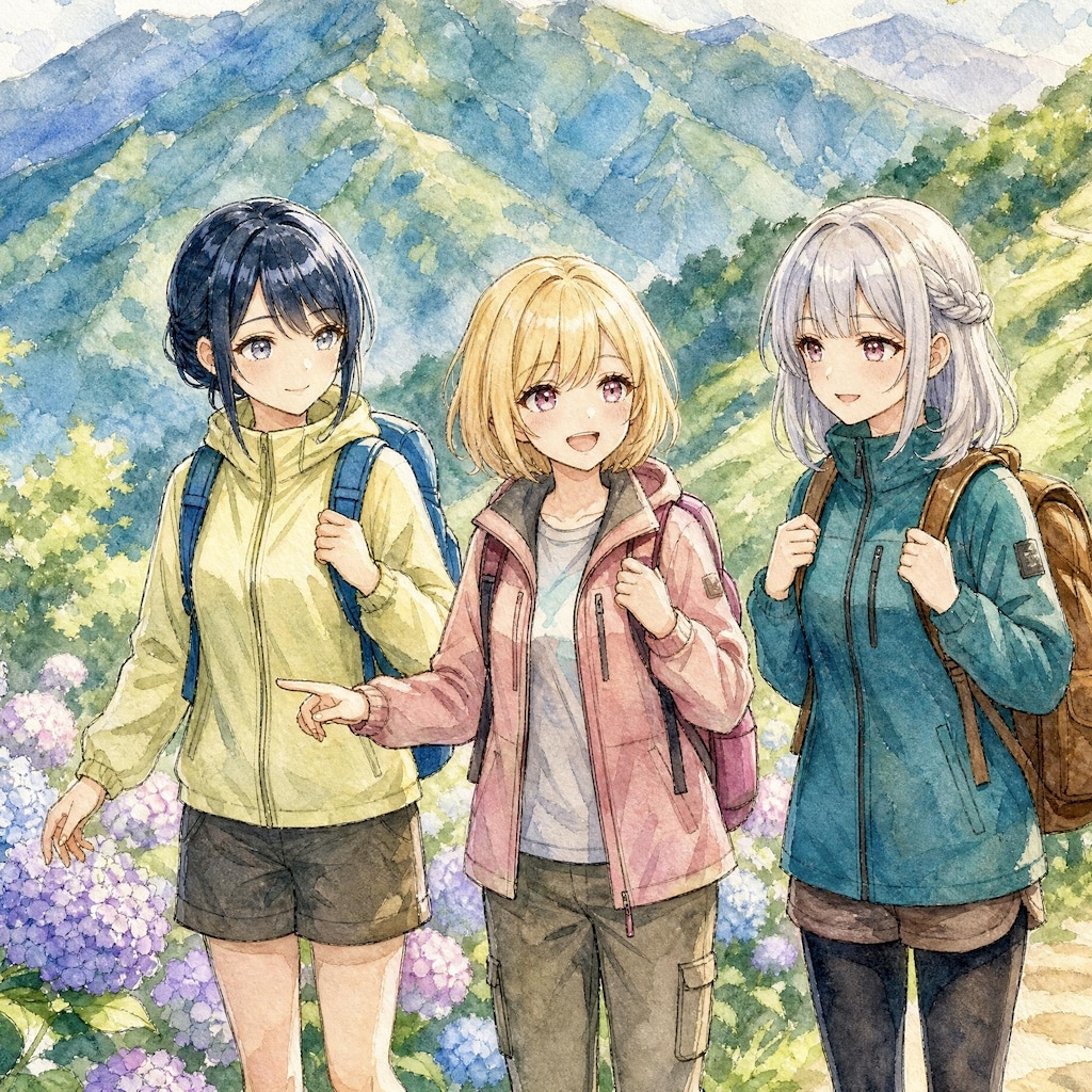 紫陽花の前でハイチーズ！