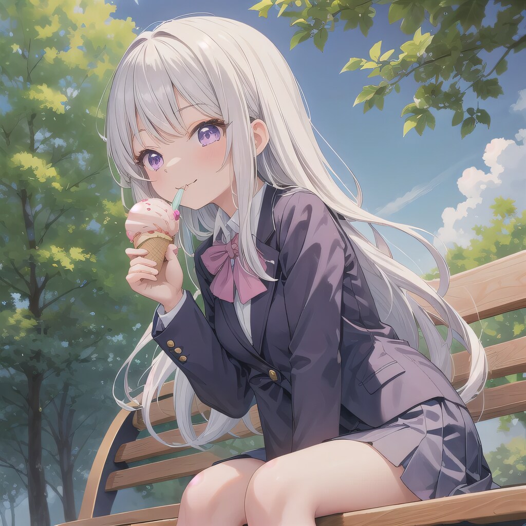 白髪ロングでブレザーの少女３