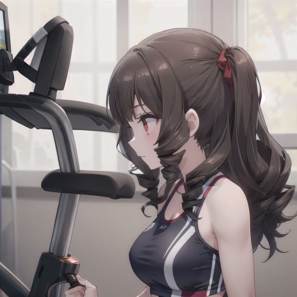 黒髪ロングでエアロバイクの少女１４