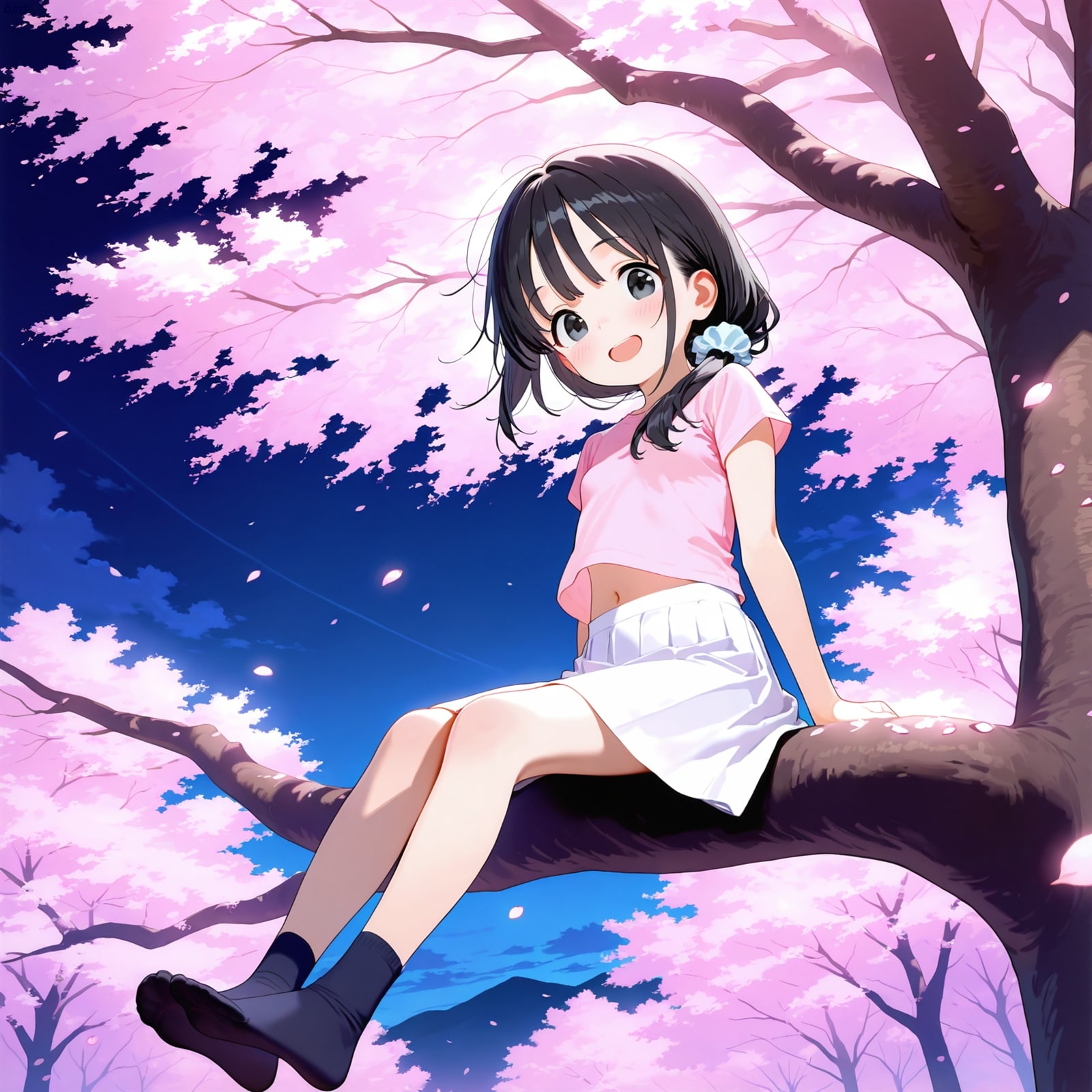 桜の木に座るあずさちゃん | の人気AIイラスト・グラビア