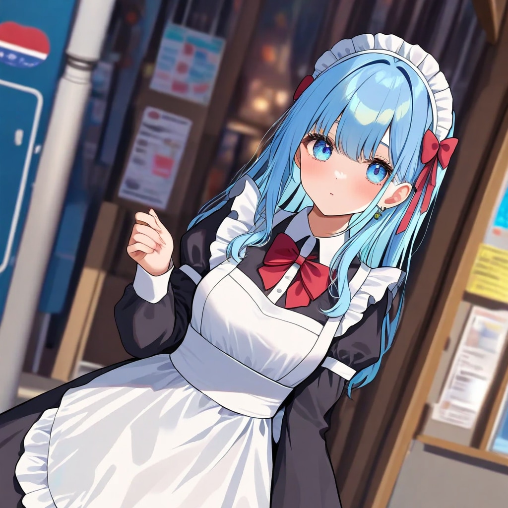 電停前青髪メイド娘