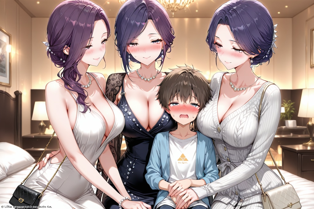 美人三姉妹の相手をさせられる少年