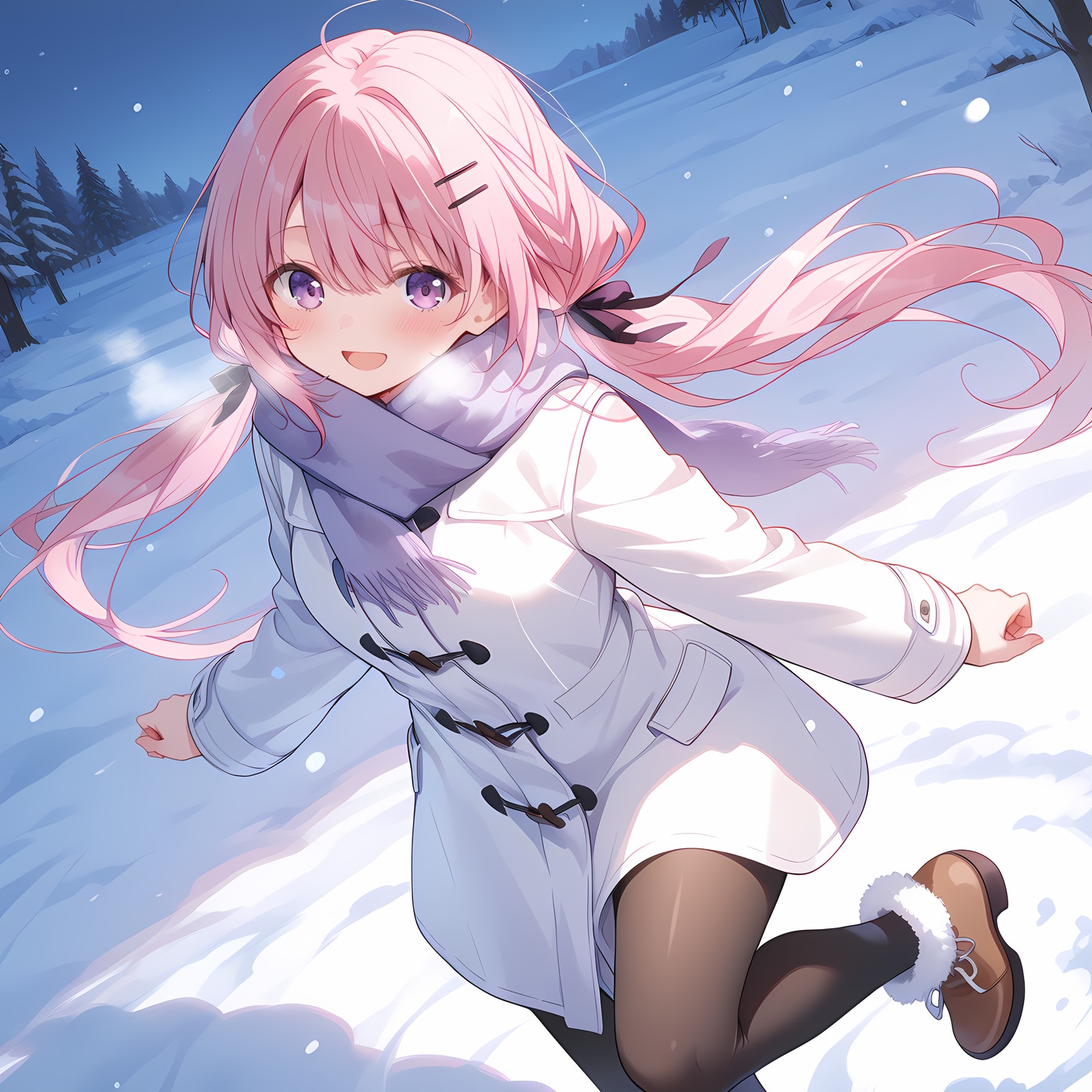 桃香、白コートではしゃぐ | の人気AIイラスト・グラビア