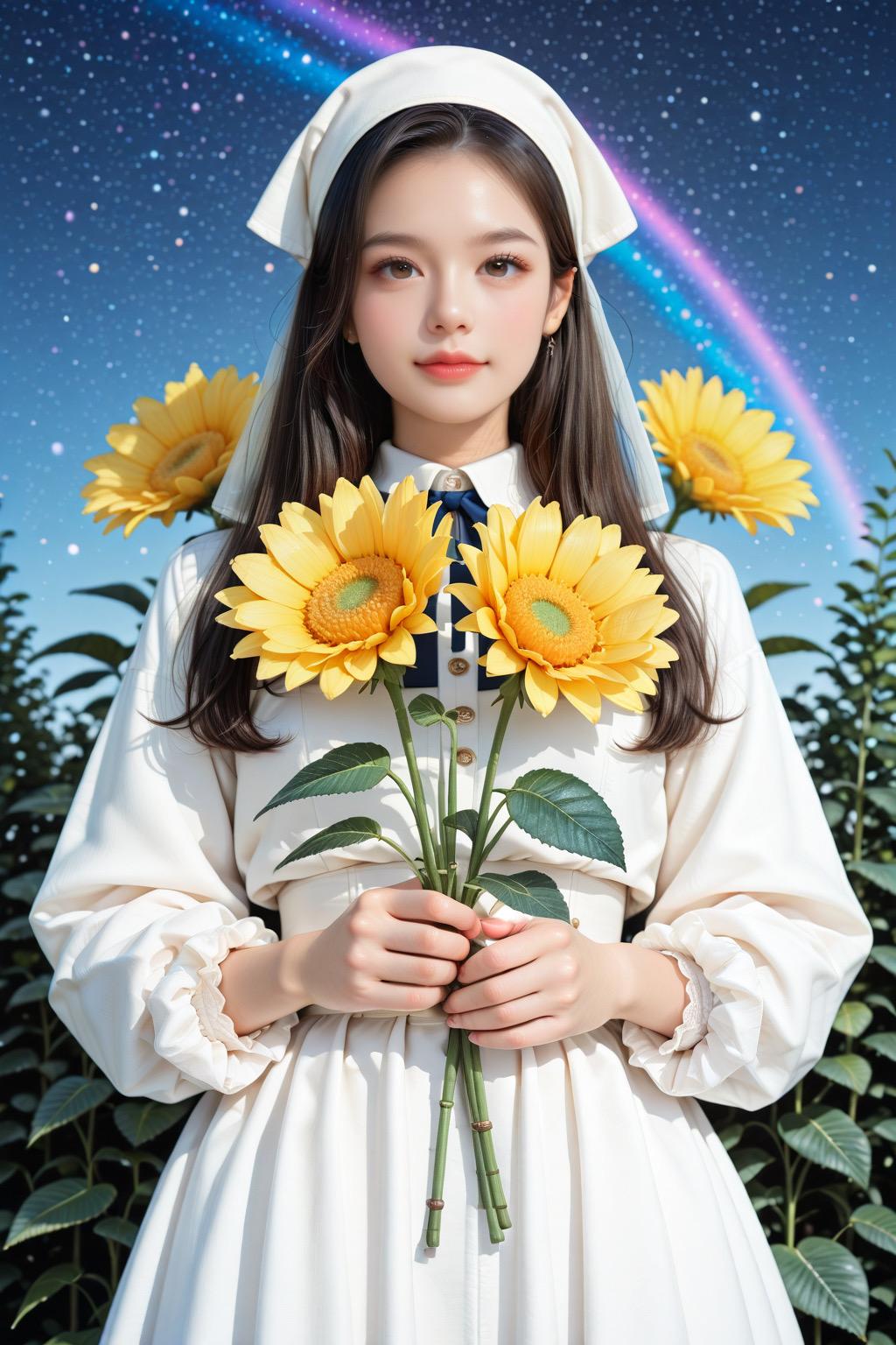 🌻 夜空とひまわりの幻想 | の人気AIイラスト・グラビア