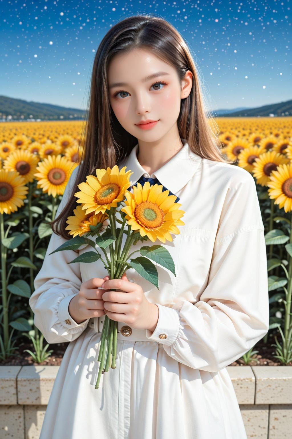 🌻 夜空とひまわりの幻想