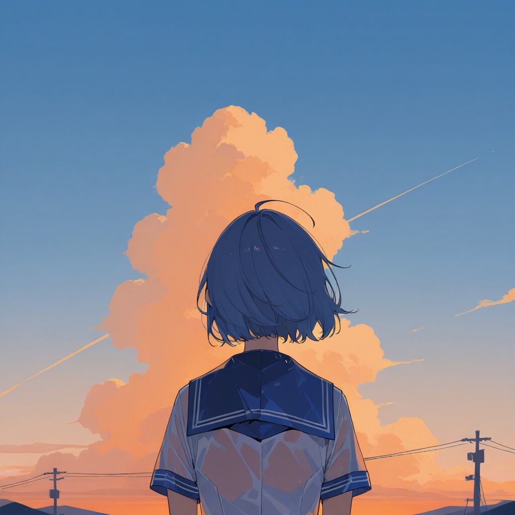 APRICOTで夕日を見る少女