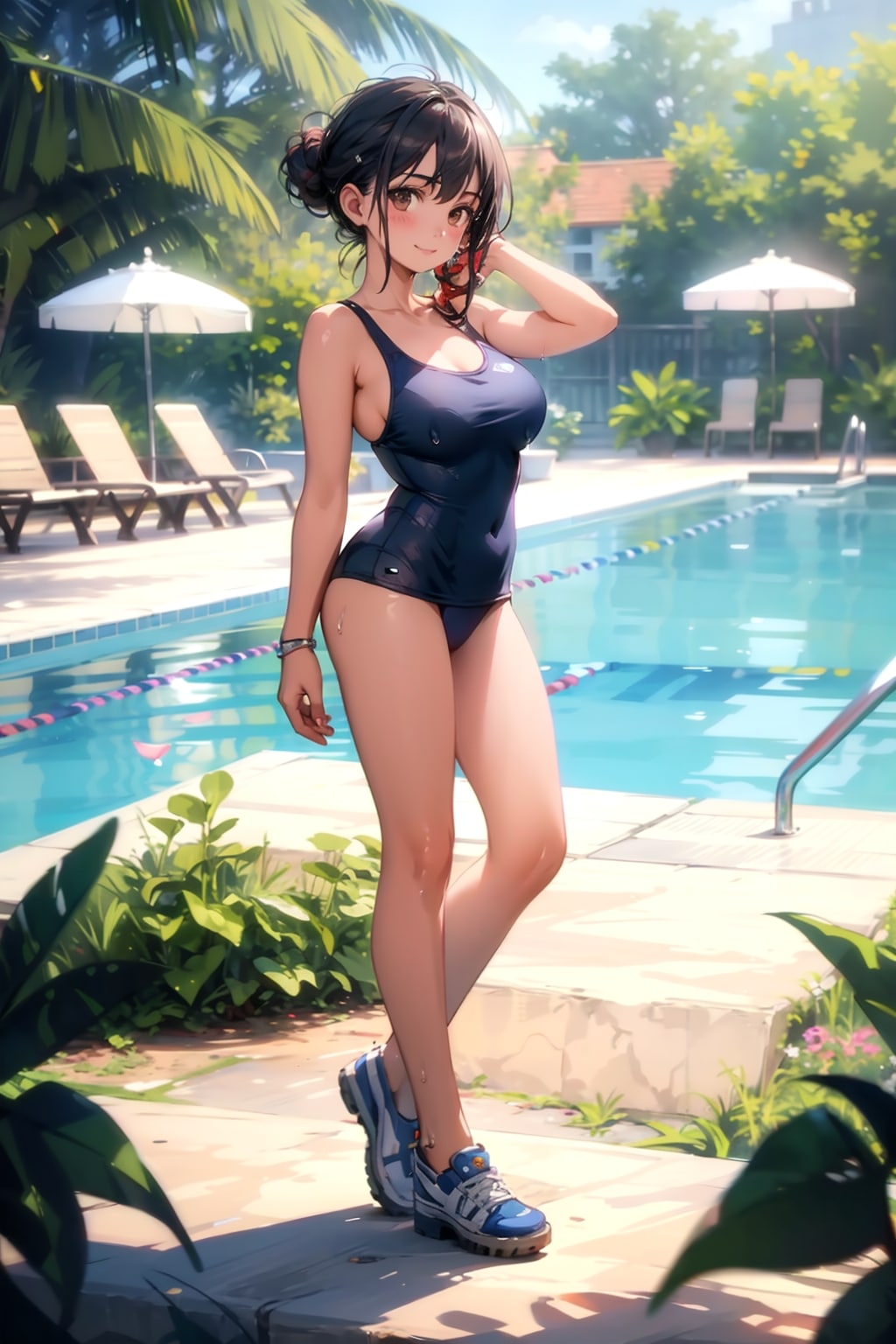 プールでポージング