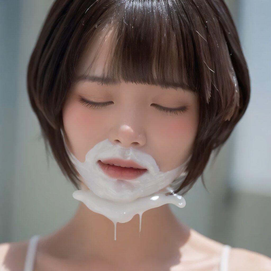 黒髪ボブで水鉄砲の美女５