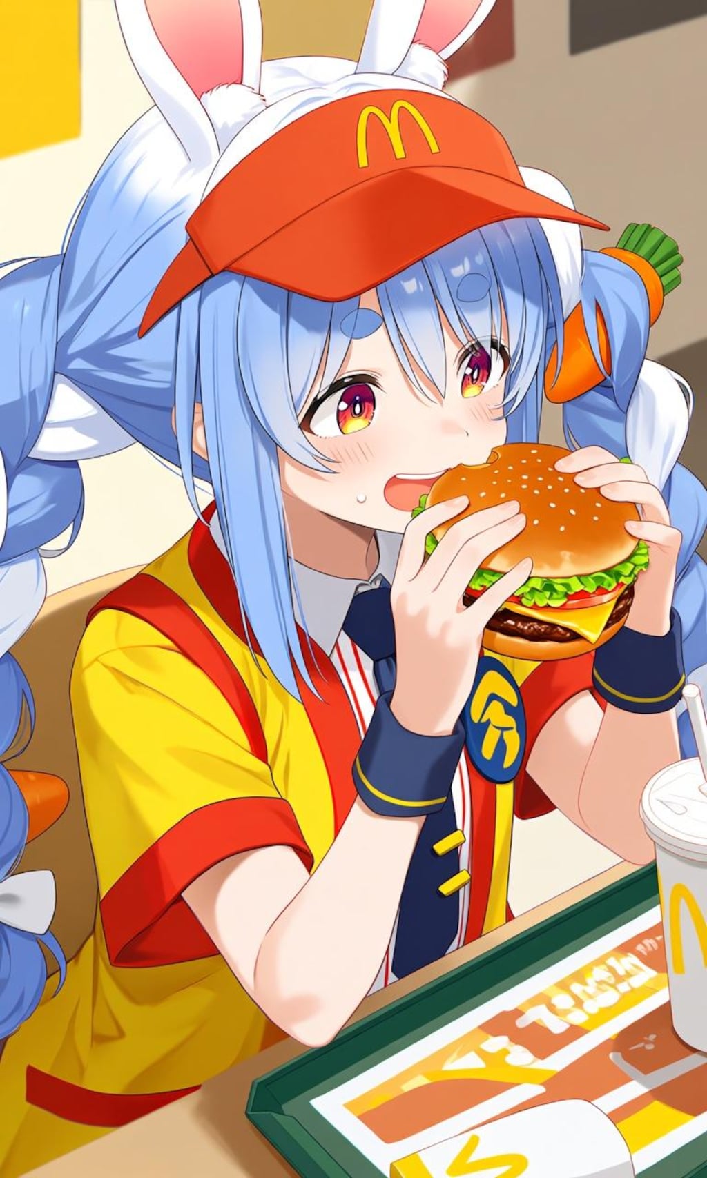 ハンバーガー食べる兎田ぺこら