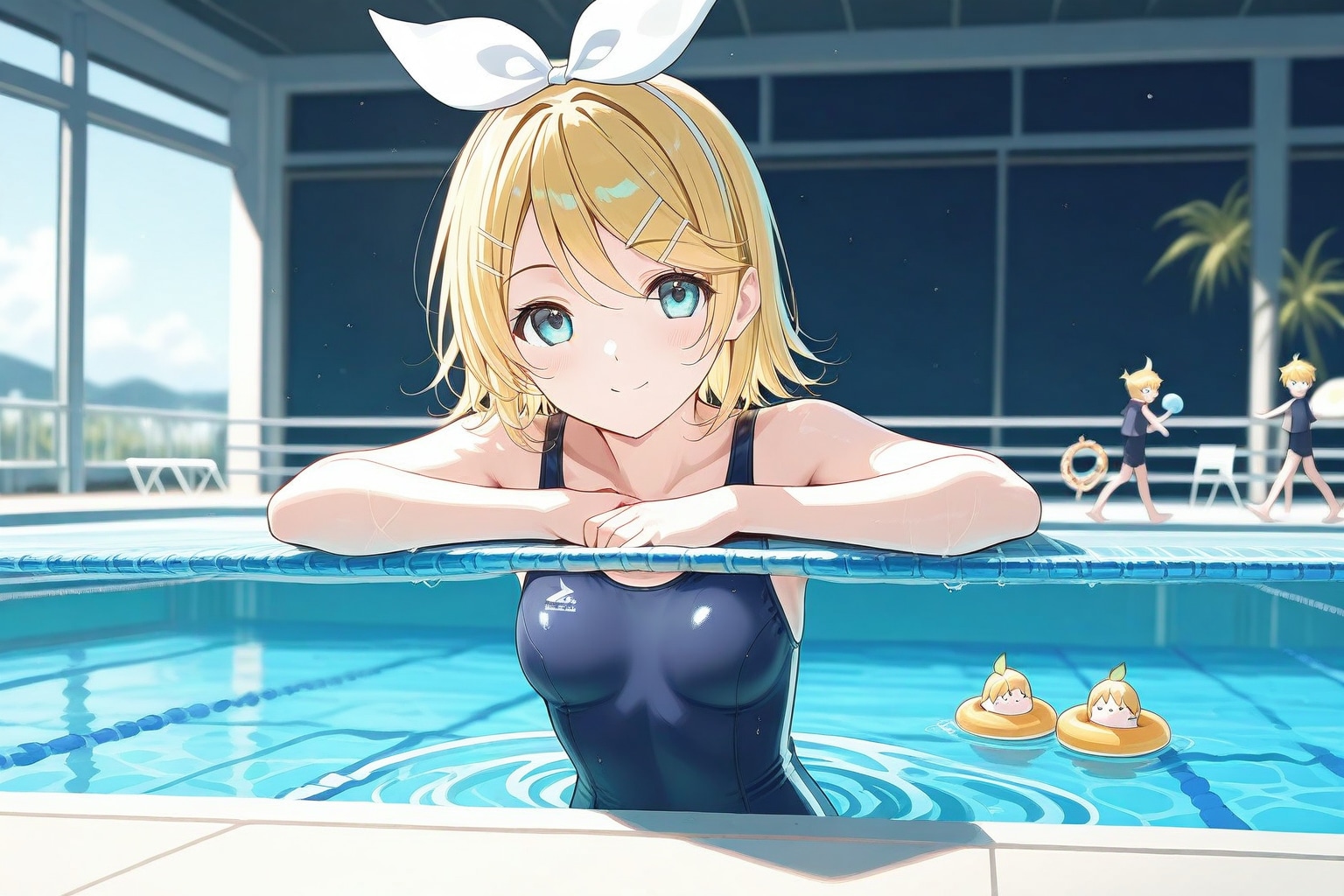 後ろでレンが遊んでる