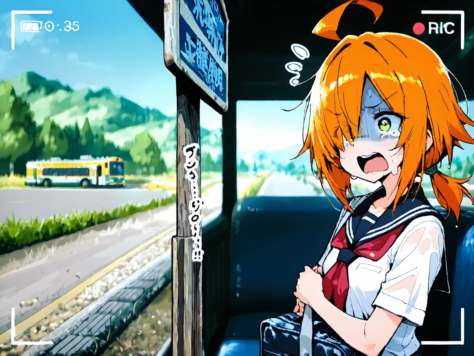 バスに乗り遅れる目隠れちゃん（泣） | の人気AIイラスト・グラビア