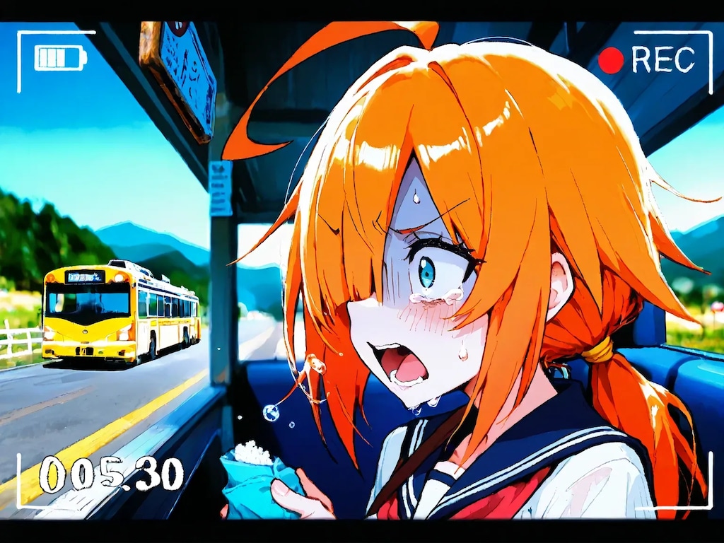 バスに乗り遅れる目隠れちゃん（泣）