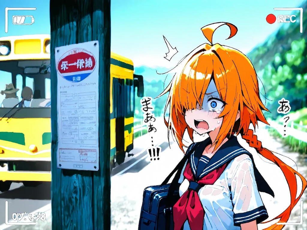 バスに乗り遅れる目隠れちゃん（泣）