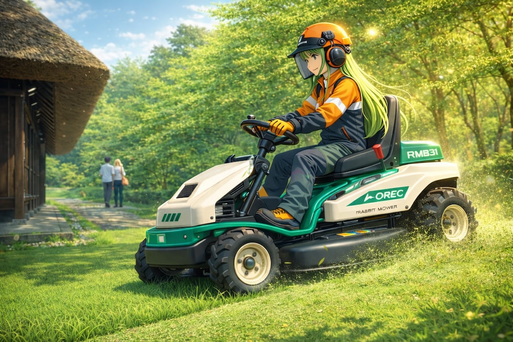 新緑を駆ける、静寂の芝刈りオペレーター
