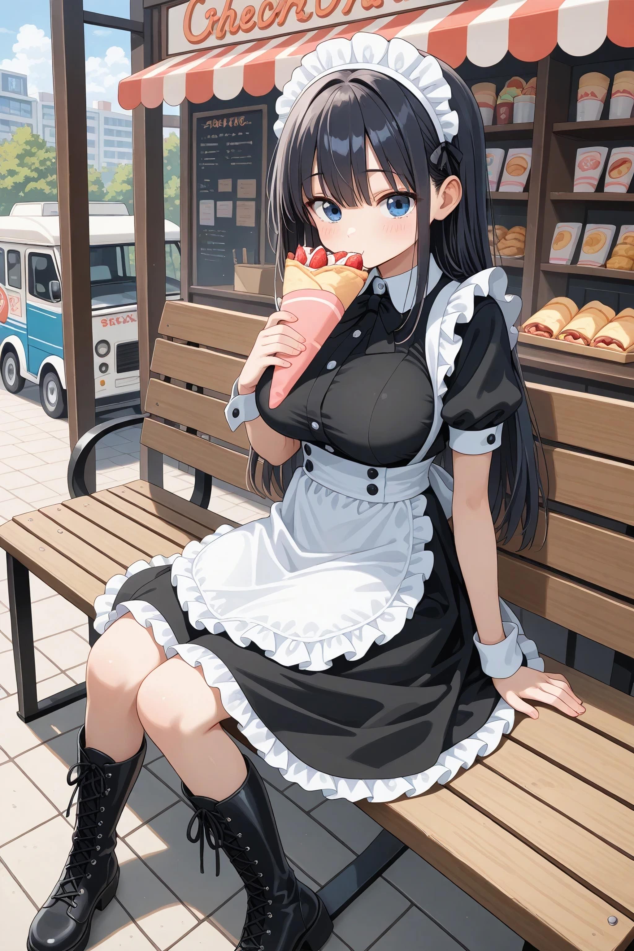 クレープ食べてるメイドさん | の人気AIイラスト・グラビア